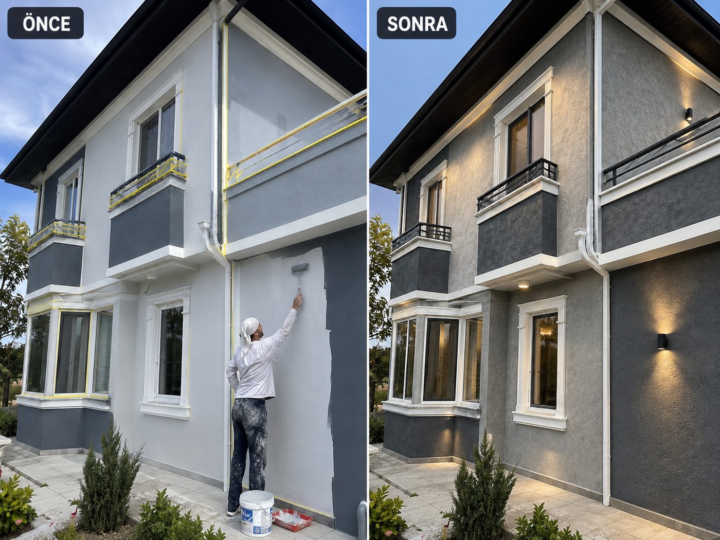Kahramanlar dış cephe boya öncesi ve sonrası