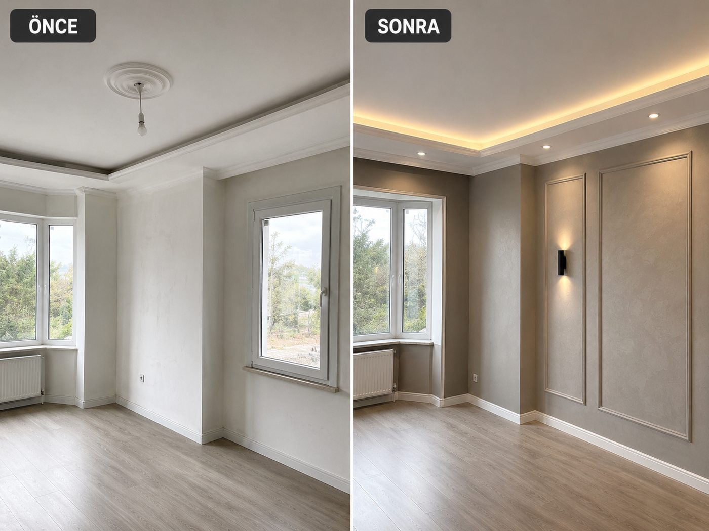 Kahramanlar iç cephe boya öncesi ve sonrası
